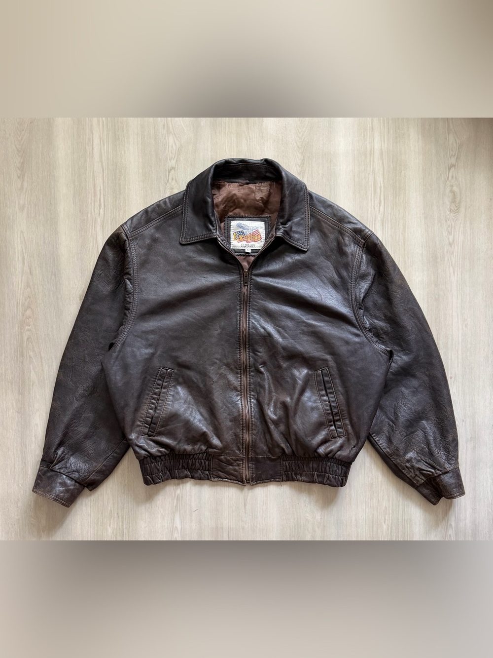Vintage Excelled Made in New York Genuine Leather Bomber Sz L ***Distressed